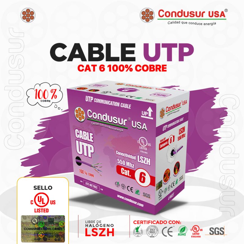 CABLE UTP CAT.6 MORADO 100% COBRE